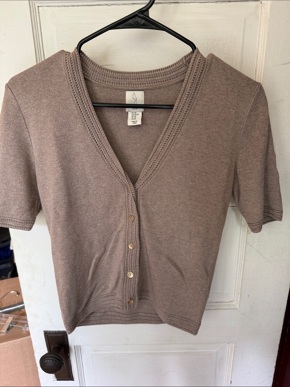 Joie Short-Sleeve Button Front Top — Taupe